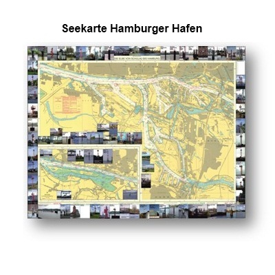 Seekarte Hamburger Hafen. Es werden fast alle Leuchtfeuer erklärt. Größe ca. 90cm x 120cm.